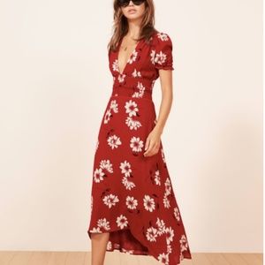 Reformation Dane floral dress midi smocked deep V